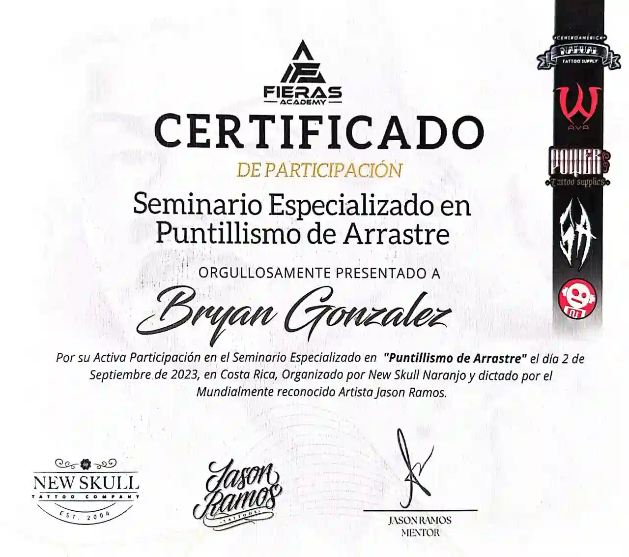 Imagen del certificado otorgado por Jason Ramos.